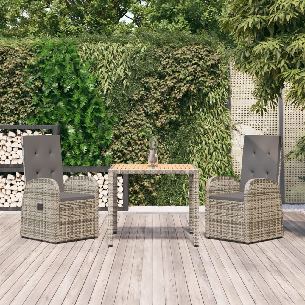 vidaXL 3-Piece Garden Lounge Set with Cushions Poly Rattan Grey