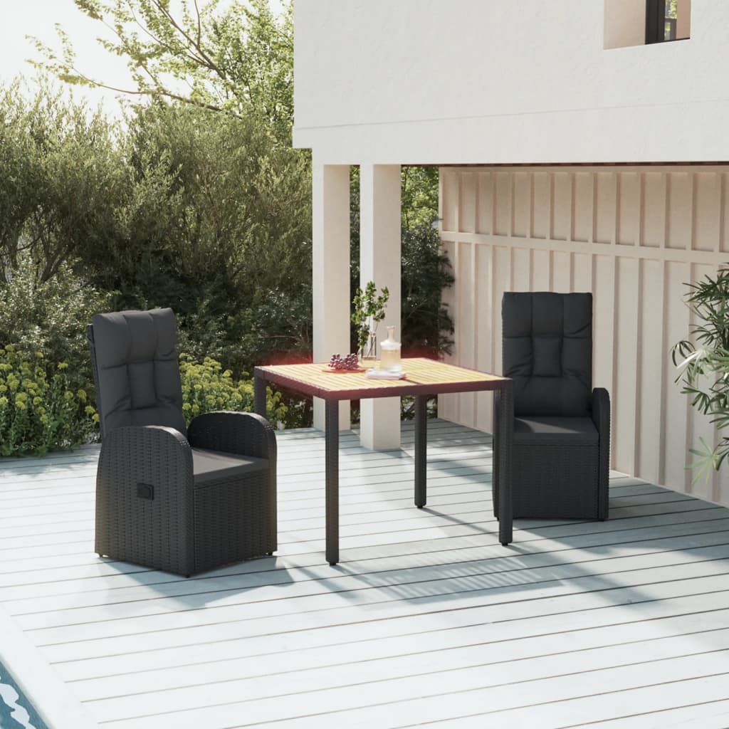 vidaXL 3-Piece Garden Lounge Set with Cushions Poly Rattan Black
