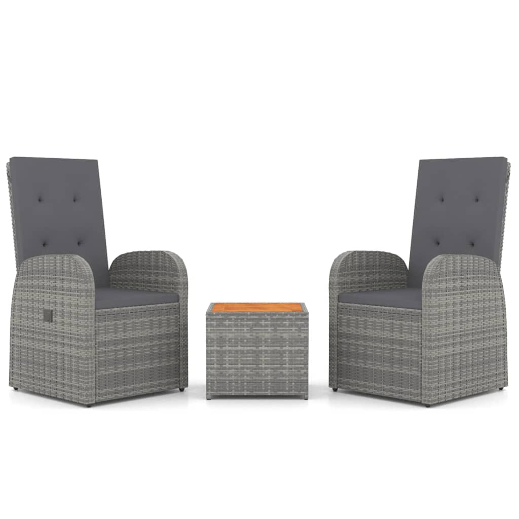 vidaXL Ensemble de salon 3 pièces poly rotin et acacia massif gris