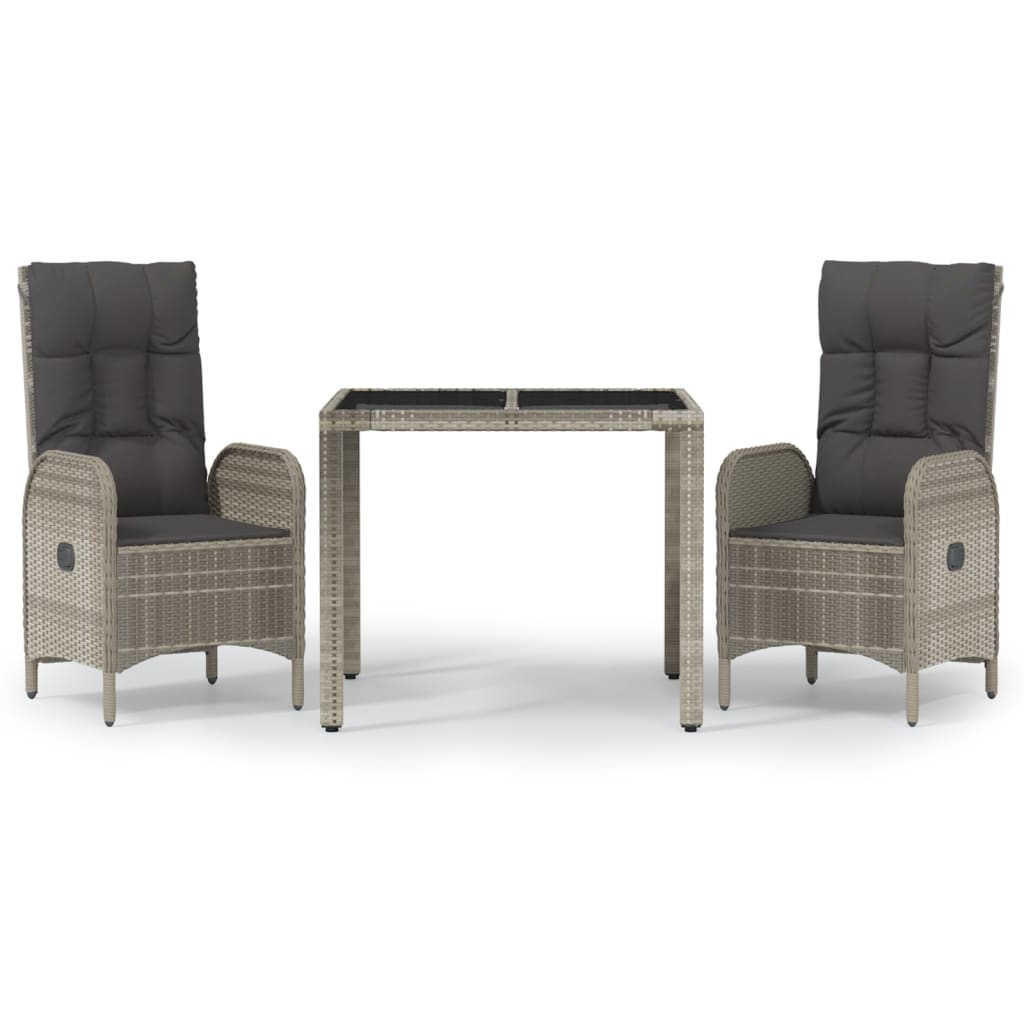 vidaXL 3-delige Tuinset met kussens poly rattan grijs