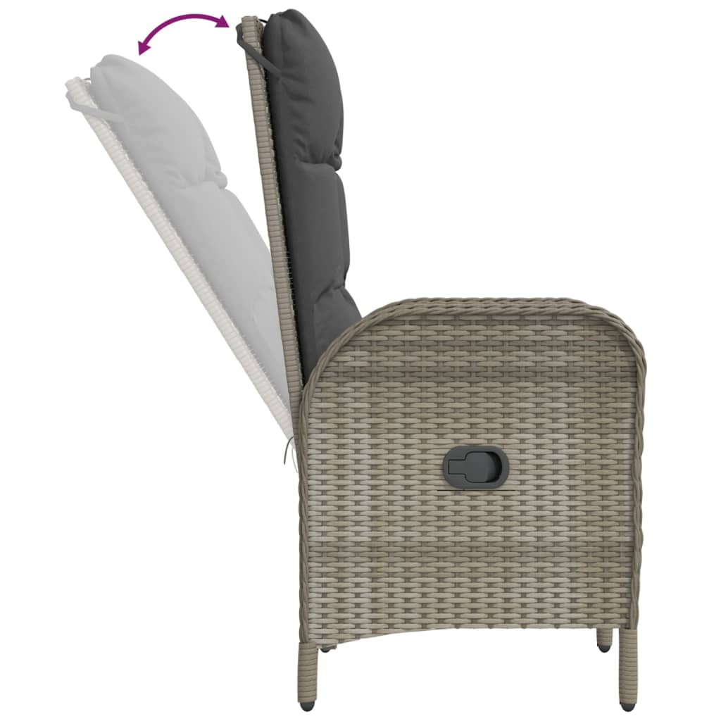 vidaXL 3-delige Tuinset met kussens poly rattan grijs