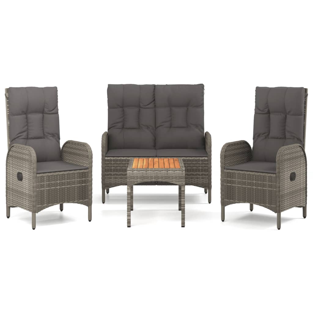 vidaXL 4-delige Tuinset met kussens poly rattan grijs
