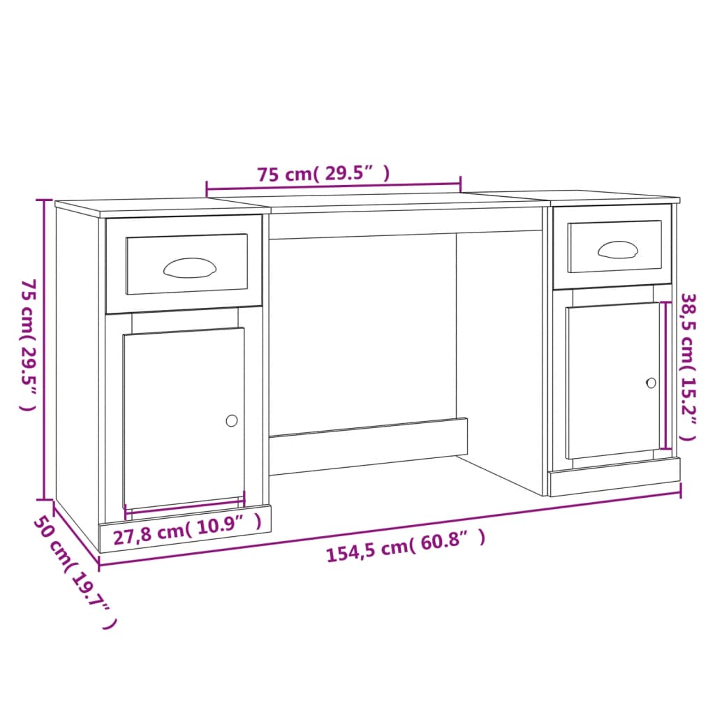vidaXL Bureau met kast bewerkt hout wit