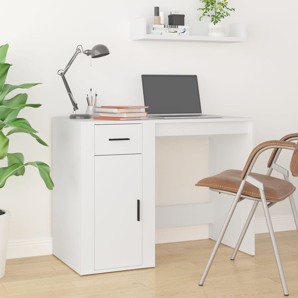 vidaXL Bureau met kast bewerkt hout wit