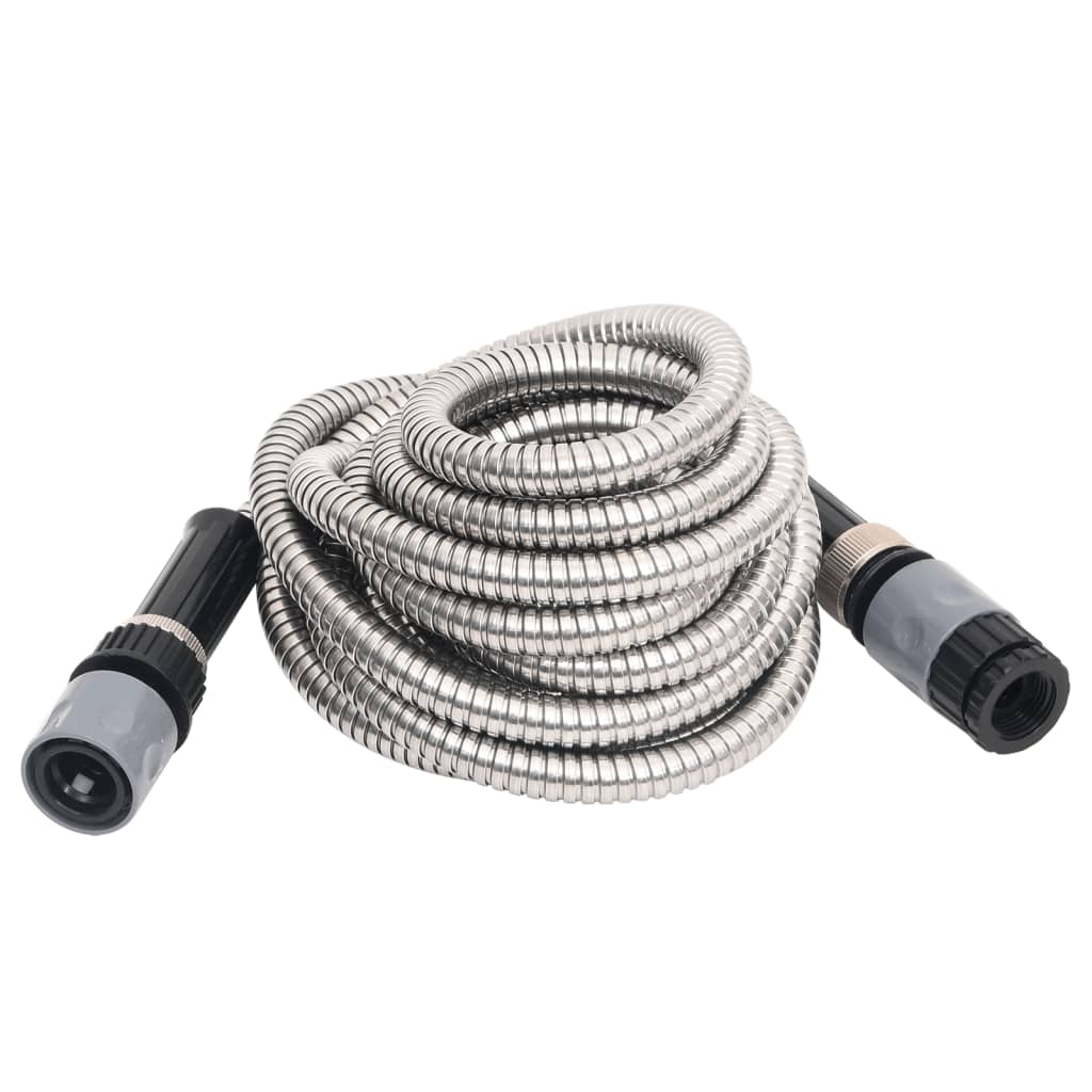 vidaXL Garden hose with spray gun 0.6'' 7.5 m stainless steel silver