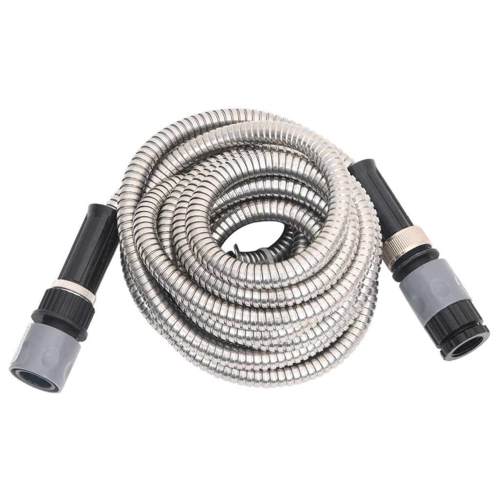 vidaXL Garden hose with spray gun 0.6'' 7.5 m stainless steel silver