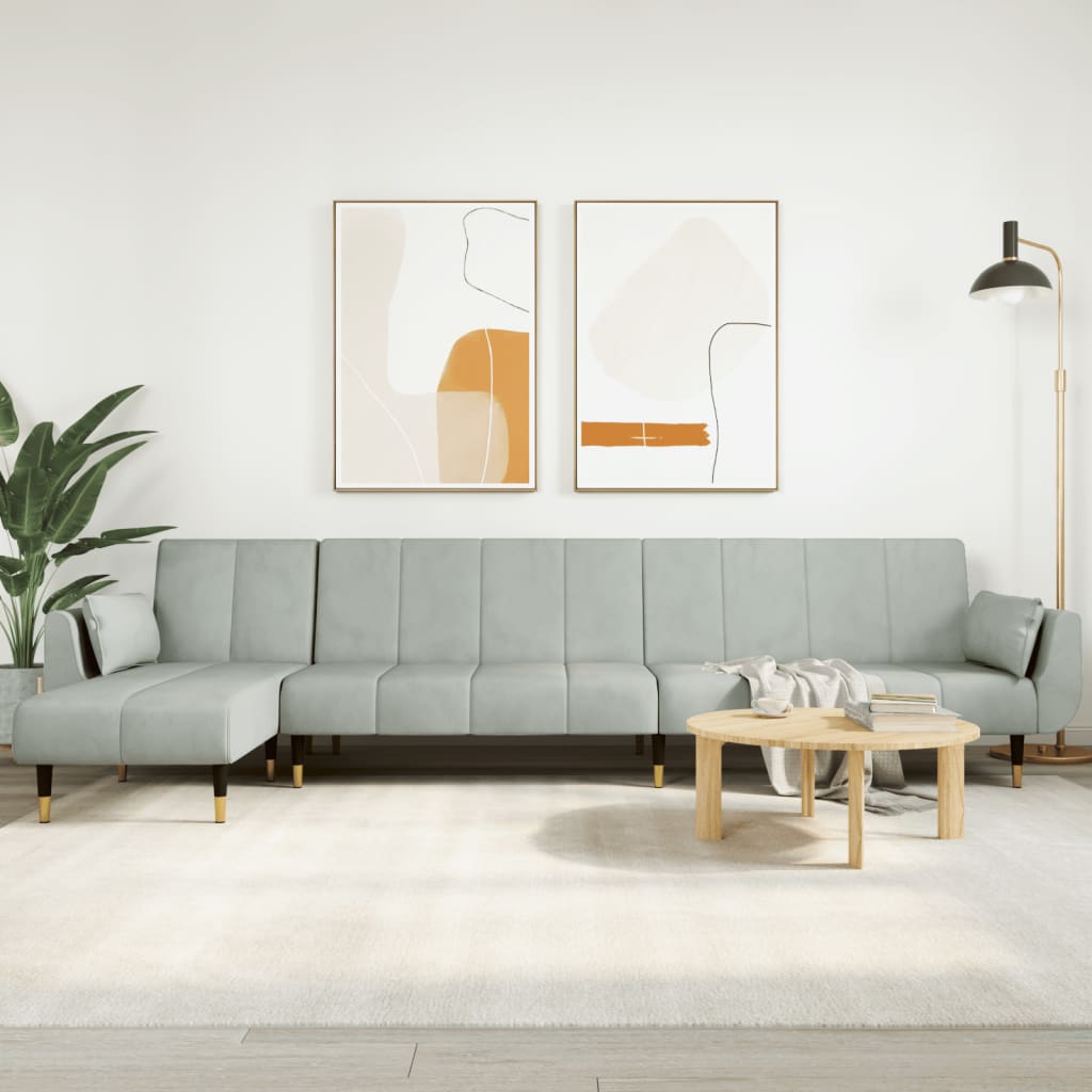 vidaXL L-Shaped Sofa Bed 275x140x70 cm Velvet Light Grey