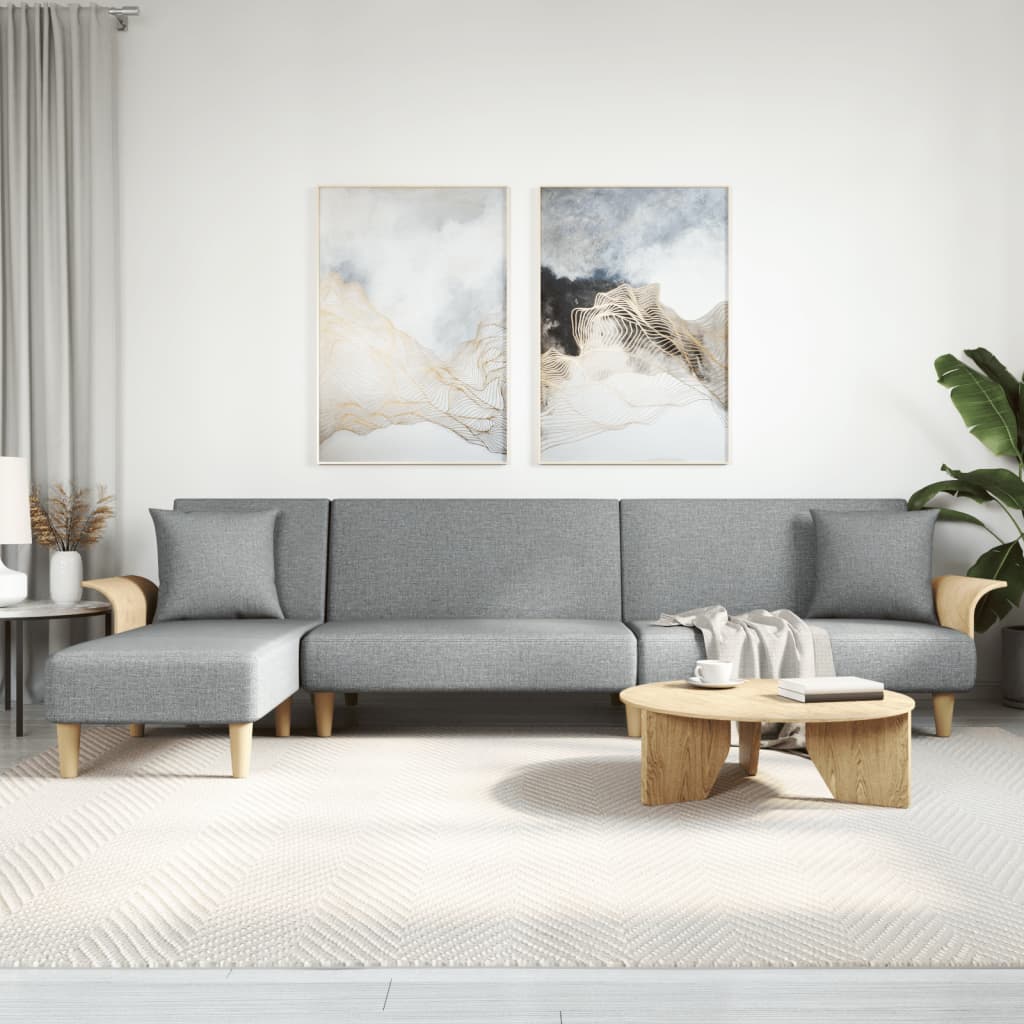vidaXL Slaapbank L-vormig 279x140x70 cm stof lichtgrijs