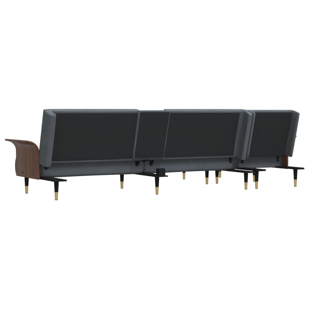 vidaXL Slaapbank L-vormig 279x140x70 cm fluweel donkergrijs