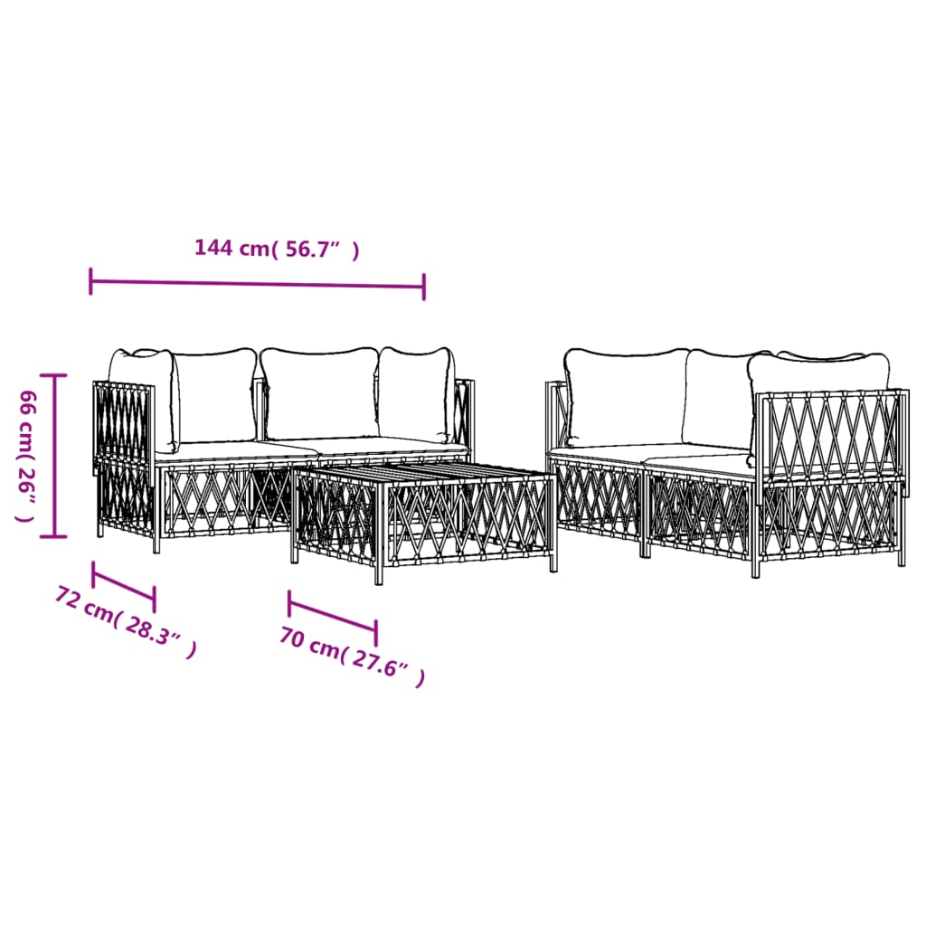 vidaXL 5-delige Loungeset met kussens staal wit