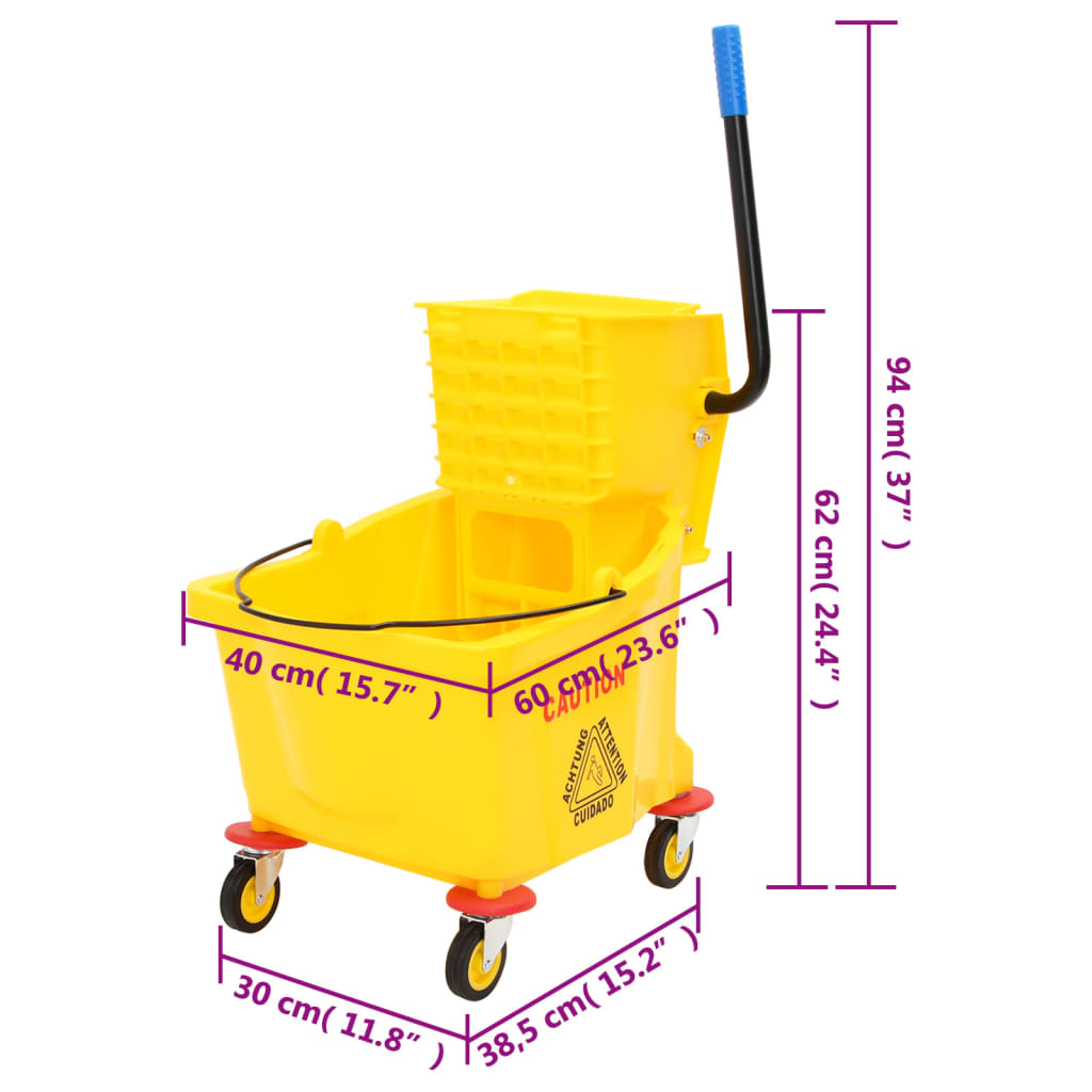vidaXL Mop Bucket with Wringer and Wheels 36 L Polypropylene Yellow