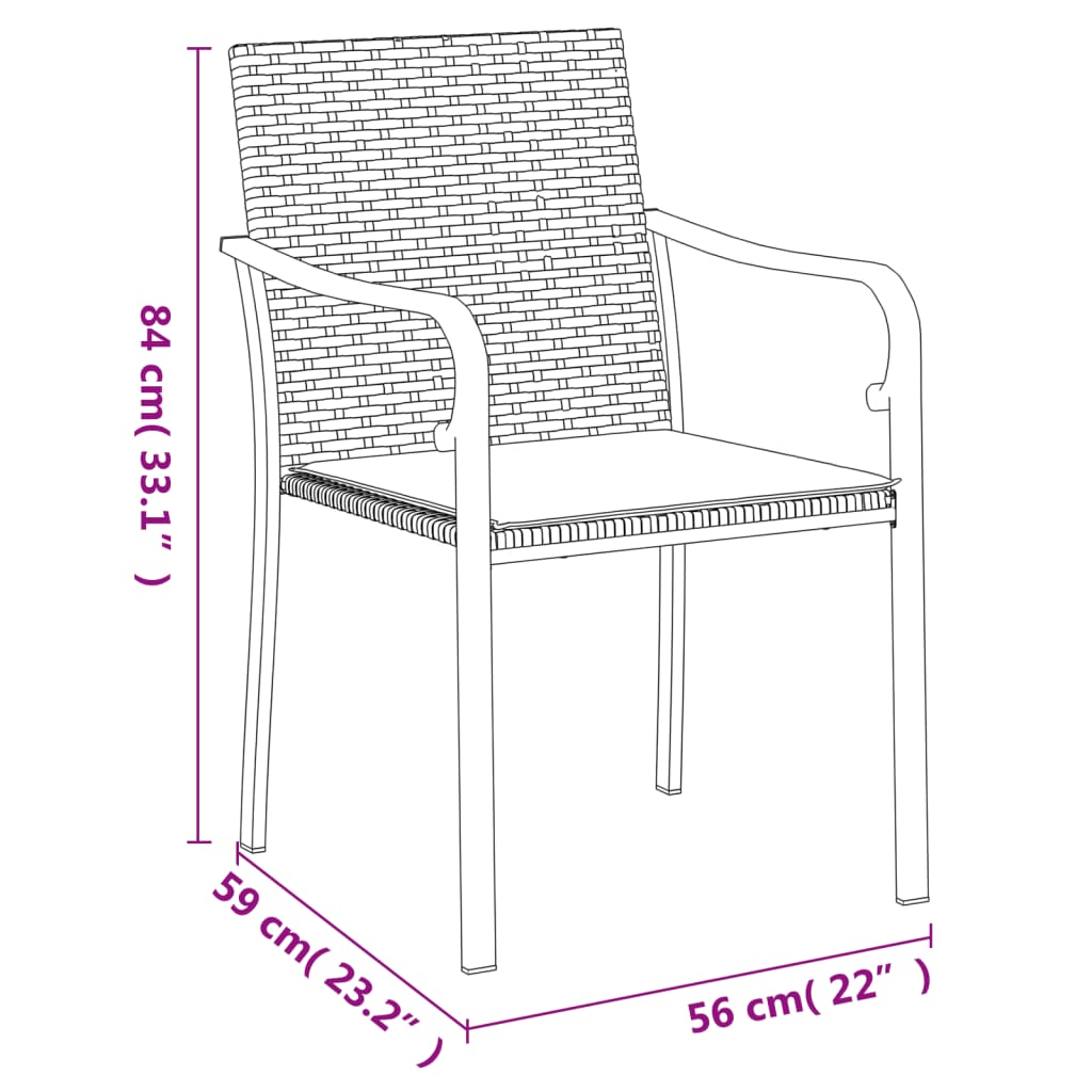 vidaXL Tuinstoelen 4 st met kussens 56x59x84 cm poly rattan bruin