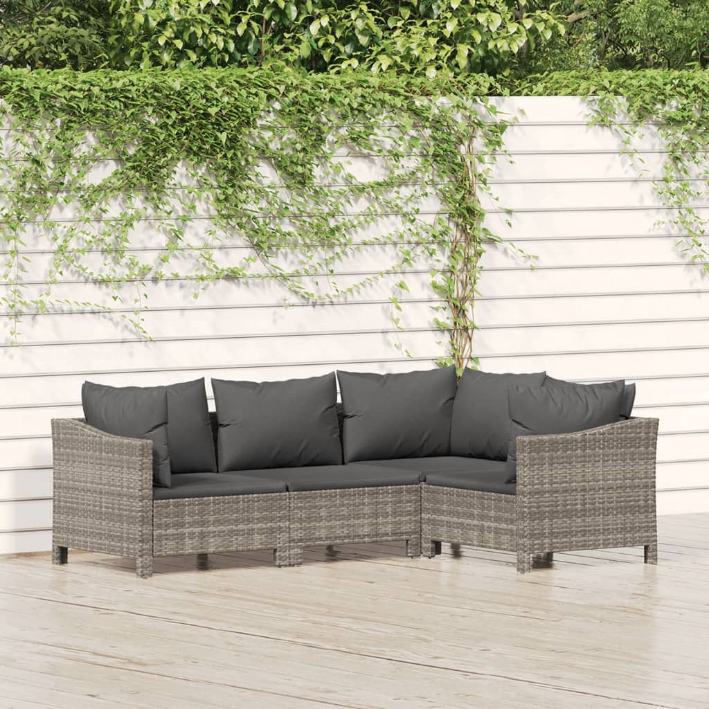 vidaXL 4-Piece Lounge Set with Cushions Poly Rattan Grey