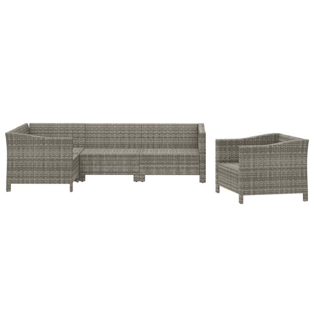 vidaXL 5-Piece Lounge Set with Cushions Poly Rattan Grey