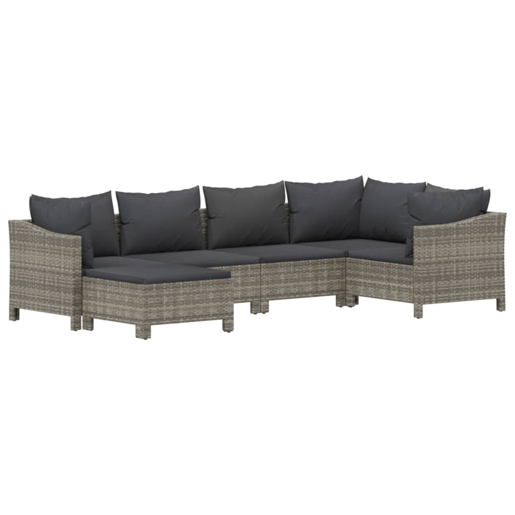vidaXL 6-delige Loungeset met kussens poly rattan grijs