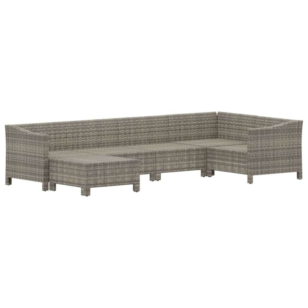 vidaXL 6-delige Loungeset met kussens poly rattan grijs