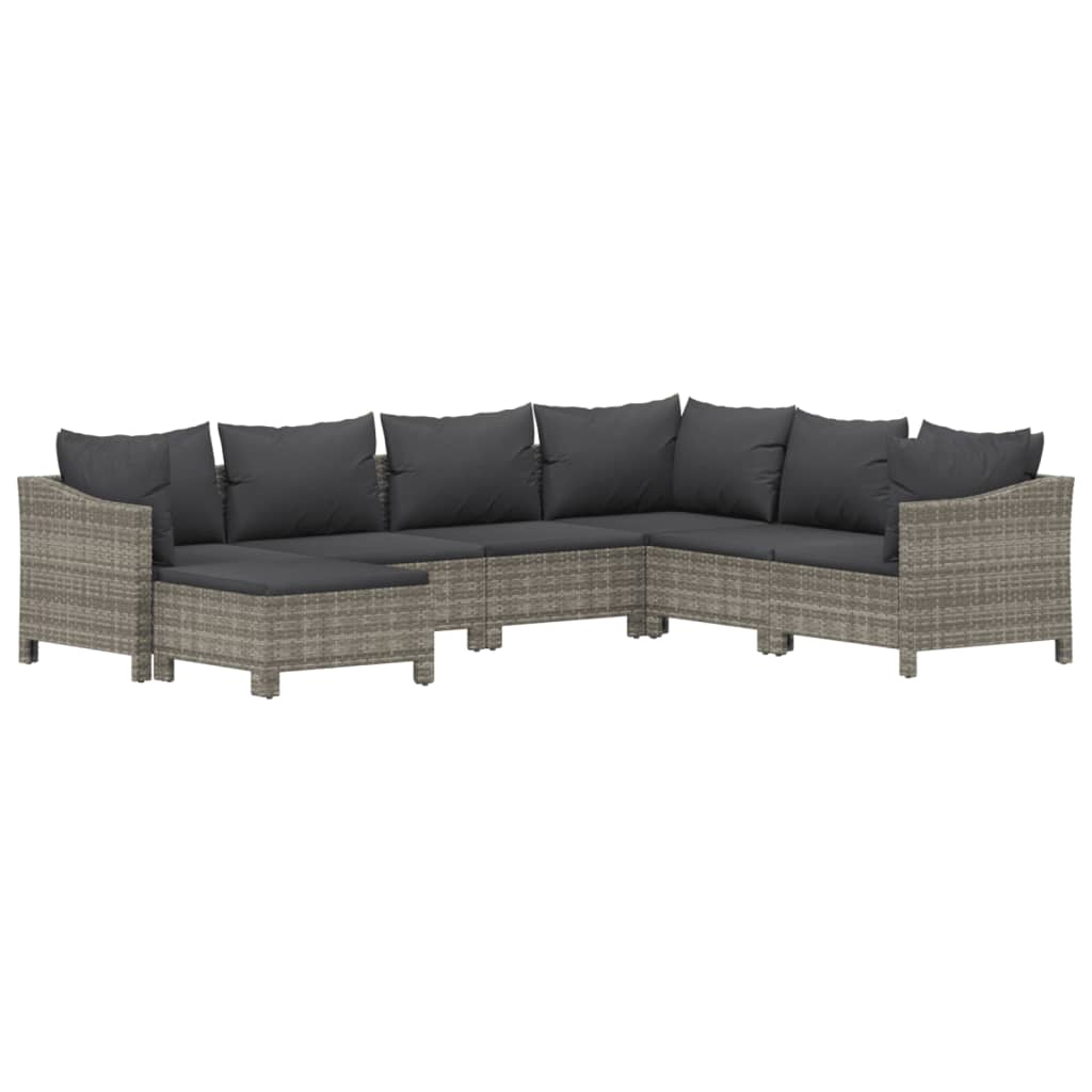vidaXL 7-Piece Lounge Set with Cushions Poly Rattan Grey