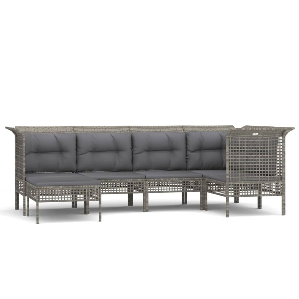 vidaXL 6-delige Loungeset met kussens poly rattan grijs