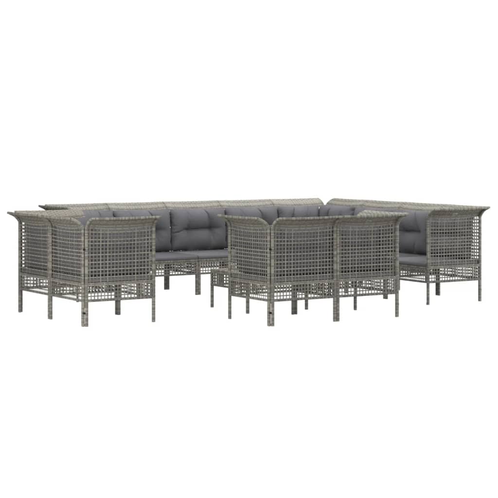 vidaXL 9-piece Lounge Set with Cushions Poly Rattan Grey