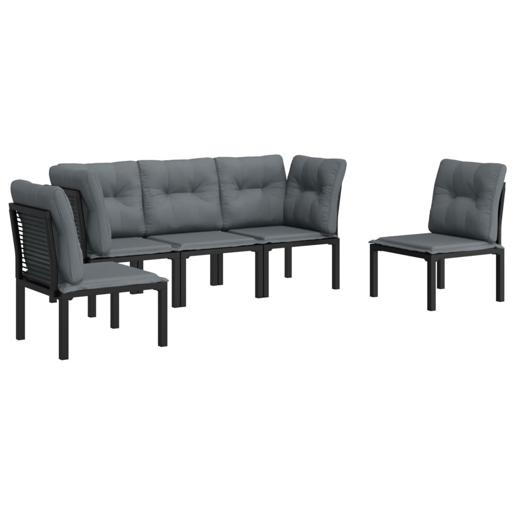 vidaXL 5-delige Loungeset poly rotin noir et gris