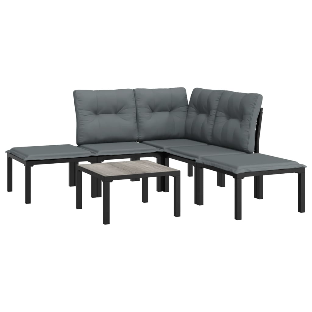 vidaXL 6-Piece Lounge Set Poly Rattan Black and Grey