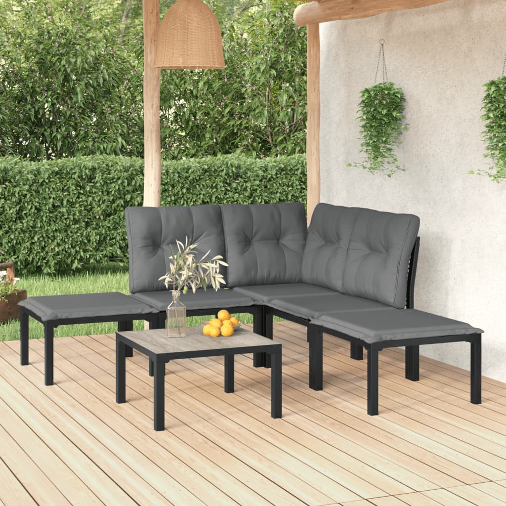vidaXL 6-Piece Lounge Set Poly Rattan Black and Grey