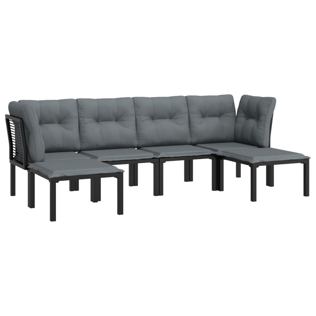 vidaXL 6-Piece Lounge Set Poly Rattan Black and Grey