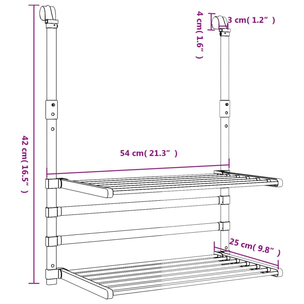 vidaXL Clothes Drying Rack for Balcony 54x25x42 cm Aluminium