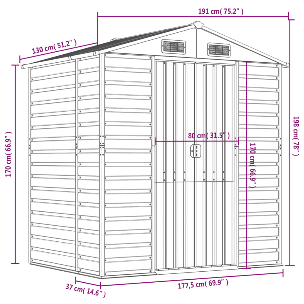vidaXL Tuinschuur 191x130x198 cm gegalvaniseerd staal groen
