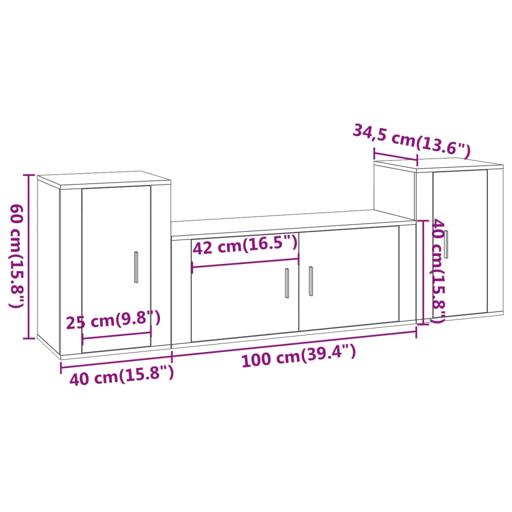 vidaXL 3-delige Tv-meubelset bewerkt hout wit