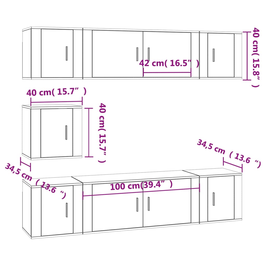 vidaXL 7-delige Tv-meubelset bewerkt hout wit