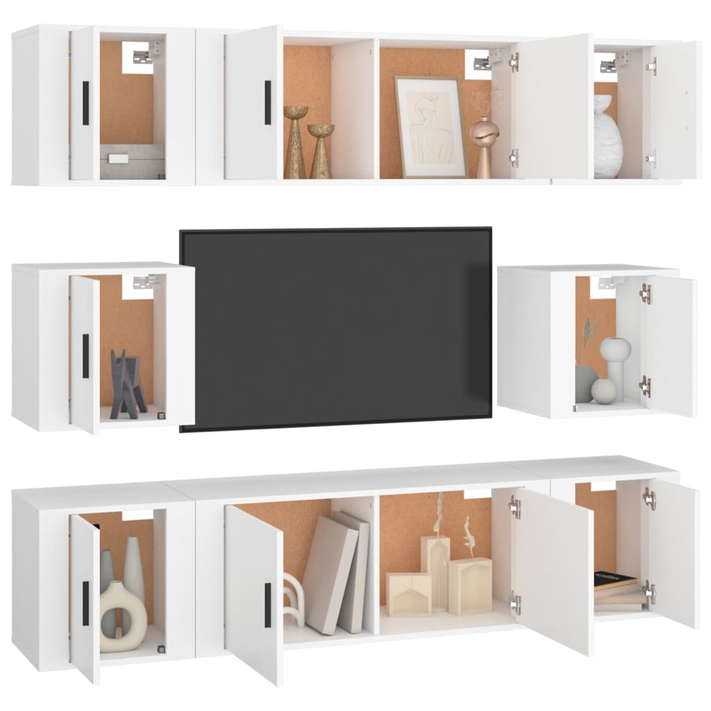vidaXL 8-delige Tv-meubelset bewerkt hout wit