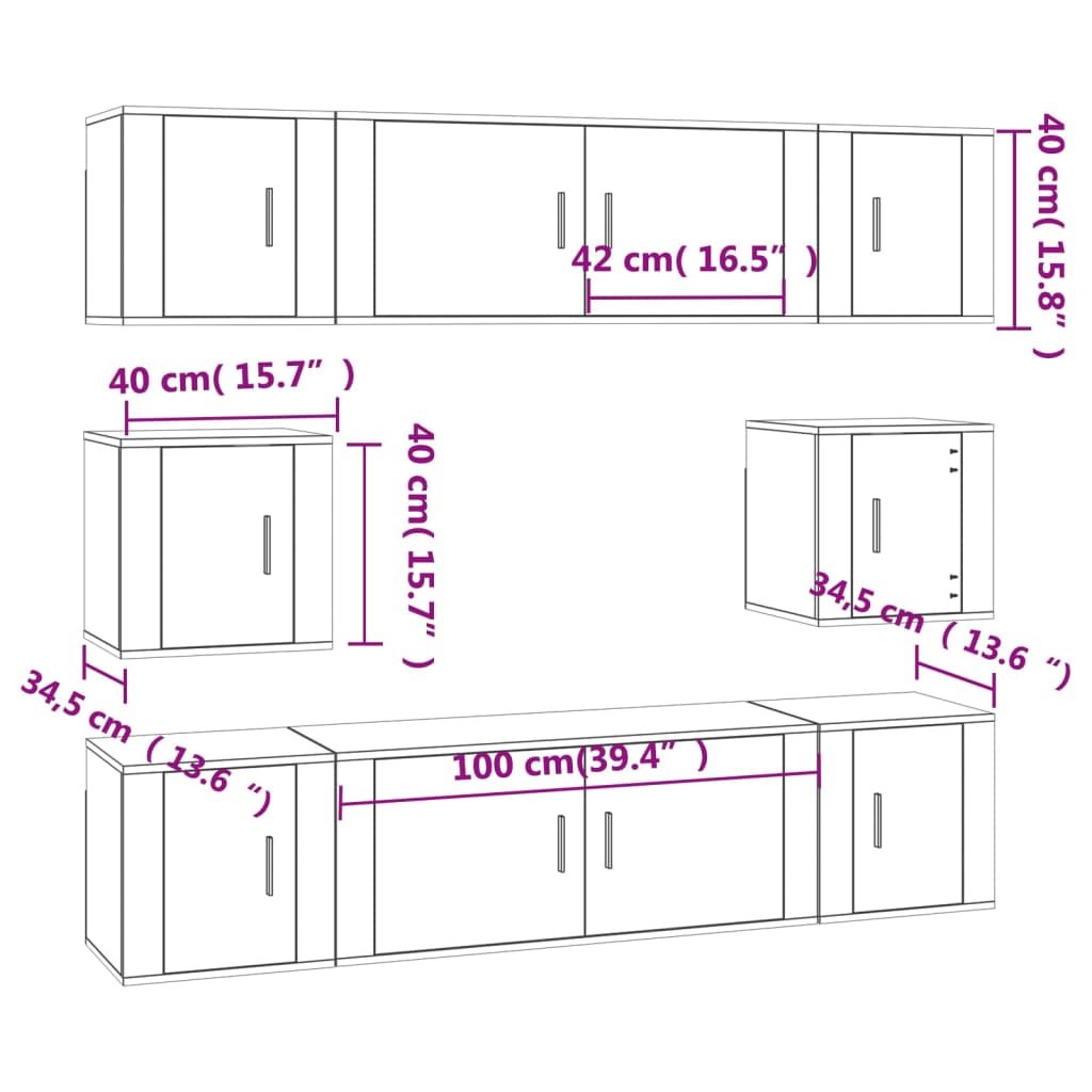vidaXL 8-delige Tv-meubelset bewerkt hout wit