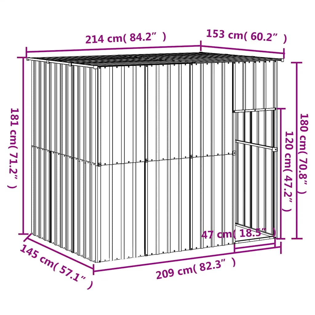 vidaXL Dog Kennel with Roof 214x153x181 cm Galvanized Steel Anthracite
