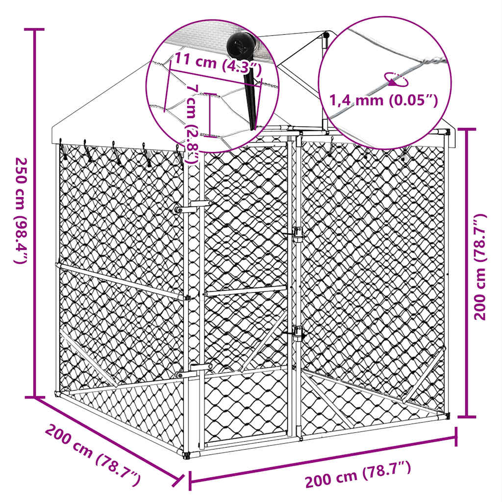 vidaXL Dog Kennel with Roof 2x2x2.5 m Galvanized Steel Silver