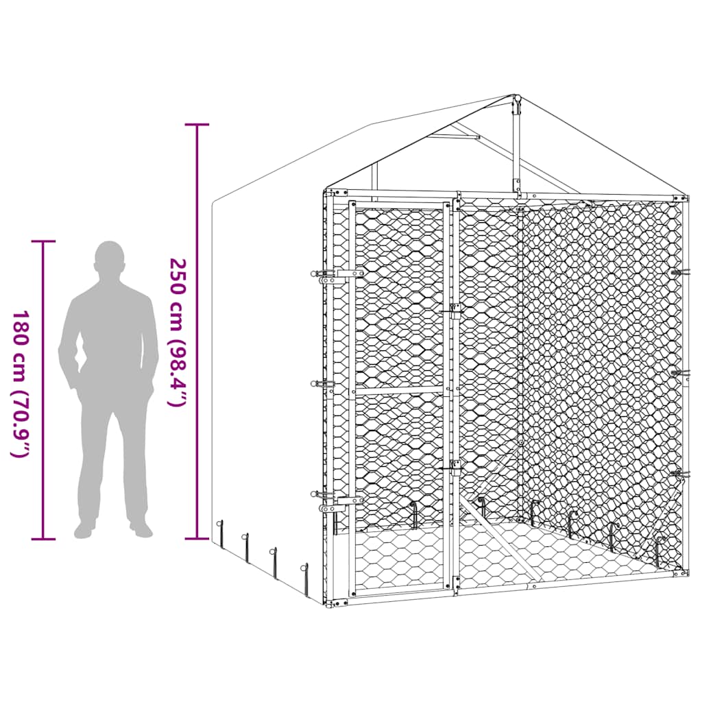 vidaXL Hondenkennel met dak 2x2x2,5 m gegalvaniseerd staal zilver