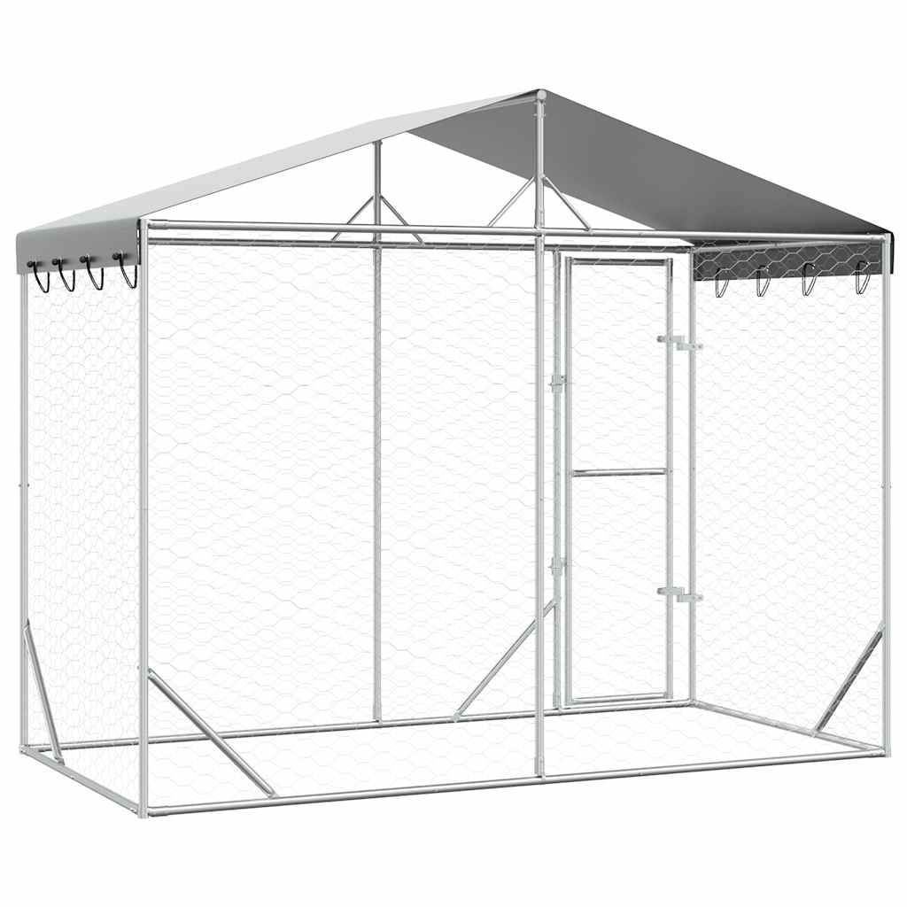 vidaXL Hondenkennel met dak 3x1,5x2,5 m gegalvaniseerd staal zilver