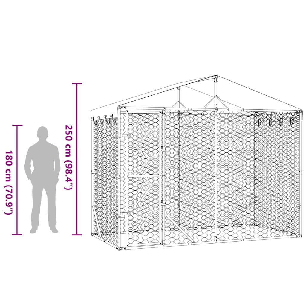 vidaXL Hondenkennel met dak 3x1,5x2,5 m gegalvaniseerd staal zilver