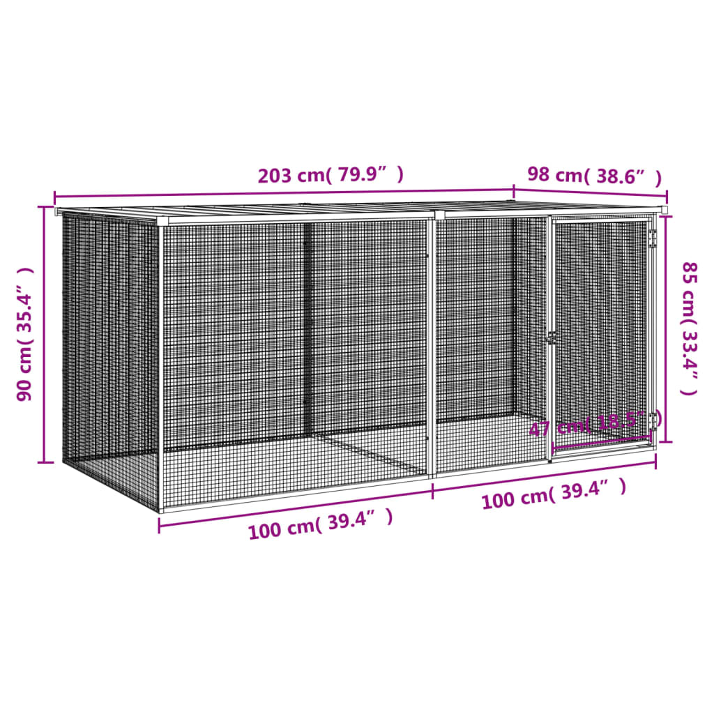 vidaXL Chicken Coop with Roof Anthracite 203x98x90 cm Galvanized Steel