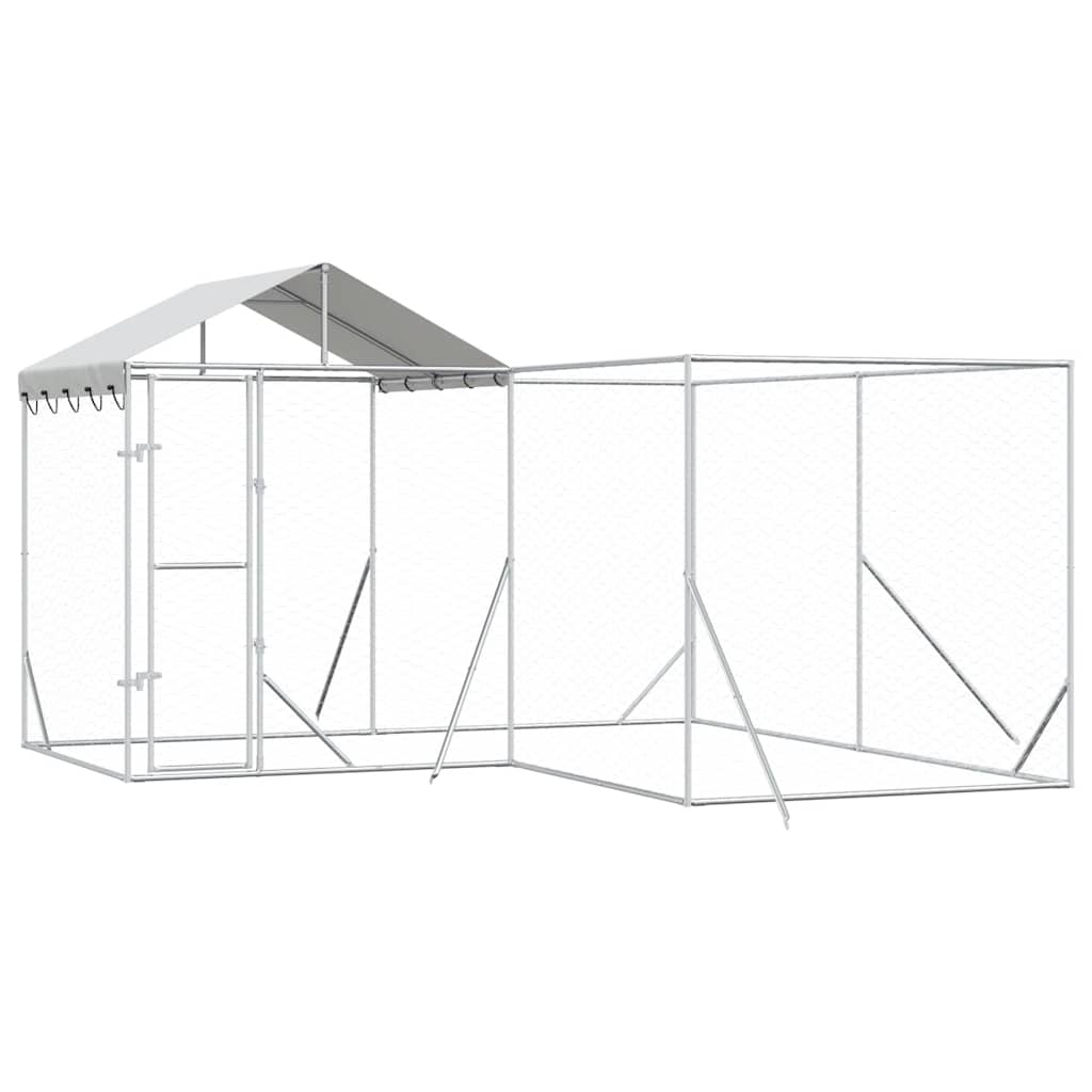 vidaXL Hondenkennel met dak 4x4x2,5 m gegalvaniseerd staal zilver