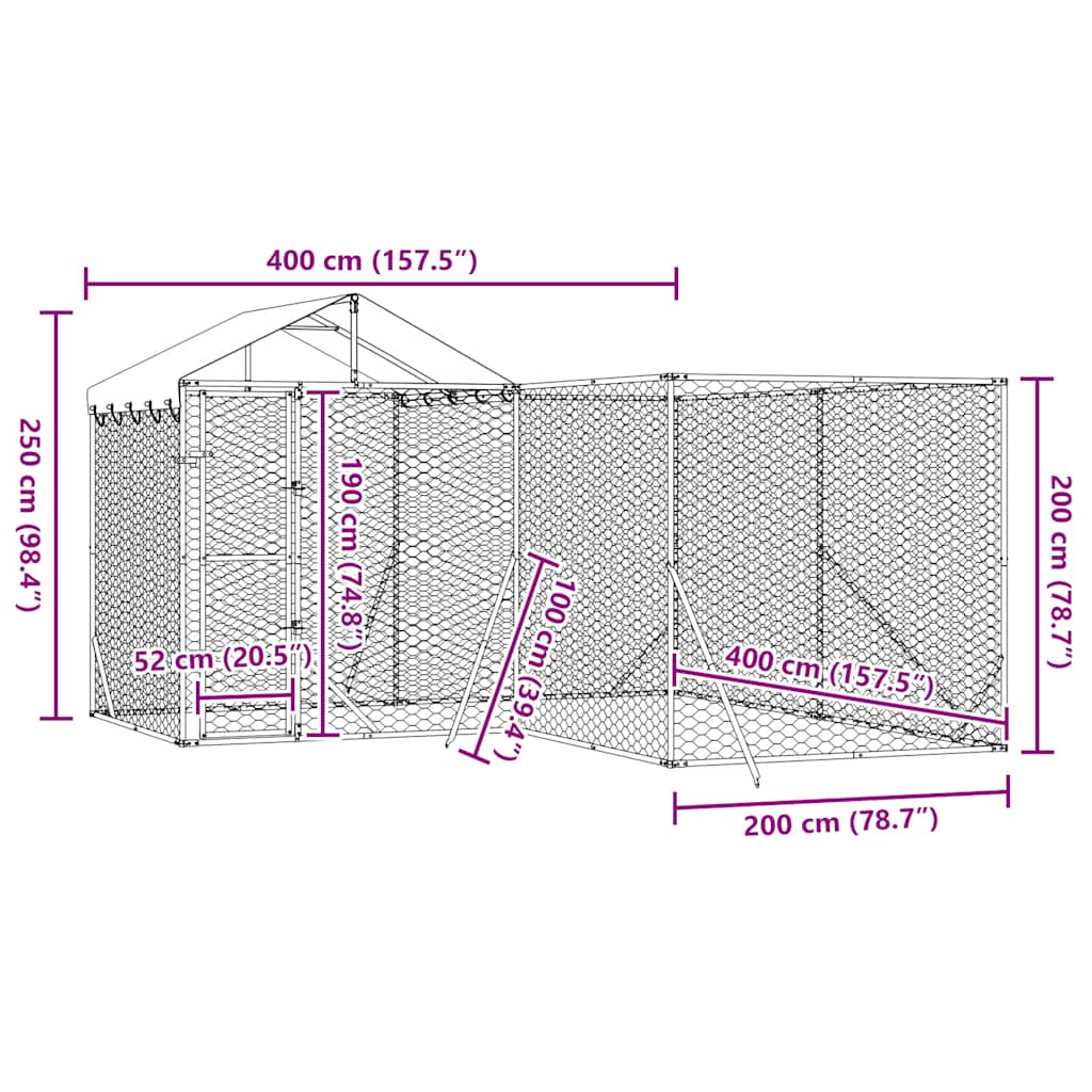 vidaXL Hondenkennel met dak 4x4x2,5 m gegalvaniseerd staal zilver