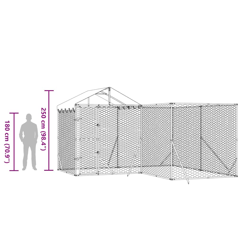vidaXL Hondenkennel met dak 4x4x2,5 m gegalvaniseerd staal zilver