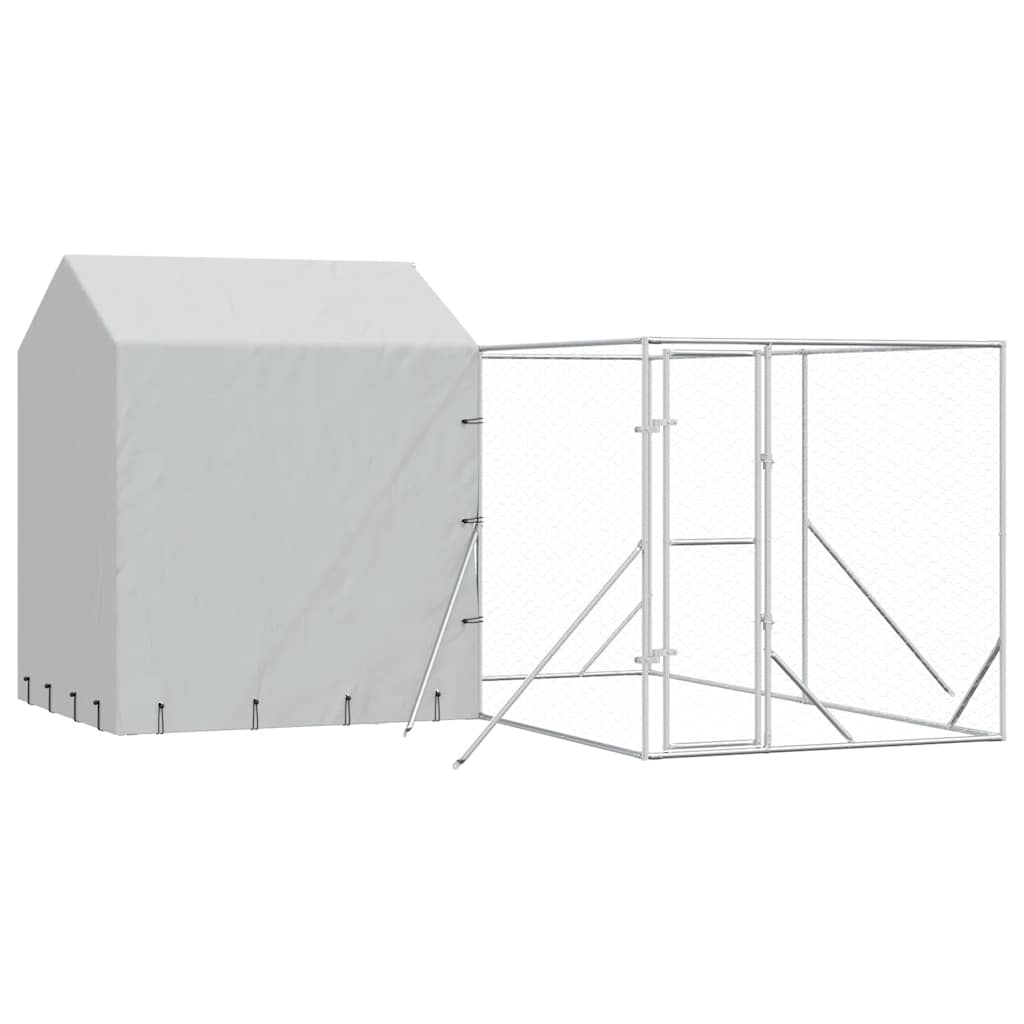 vidaXL Dog Kennel with Roof 4x4x2.5 m Galvanized Steel Silver