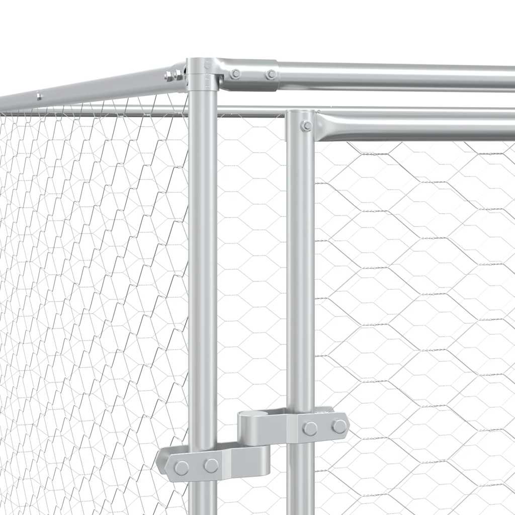 vidaXL Dog Kennel with Roof 4x4x2.5 m Galvanized Steel Silver