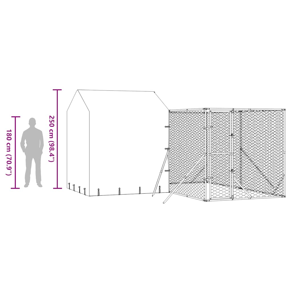vidaXL Dog Kennel with Roof 4x4x2.5 m Galvanized Steel Silver