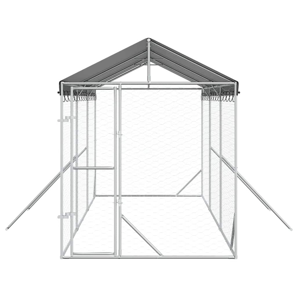 vidaXL Hondenkennel met dak 2x6x2,5 m gegalvaniseerd staal zilver