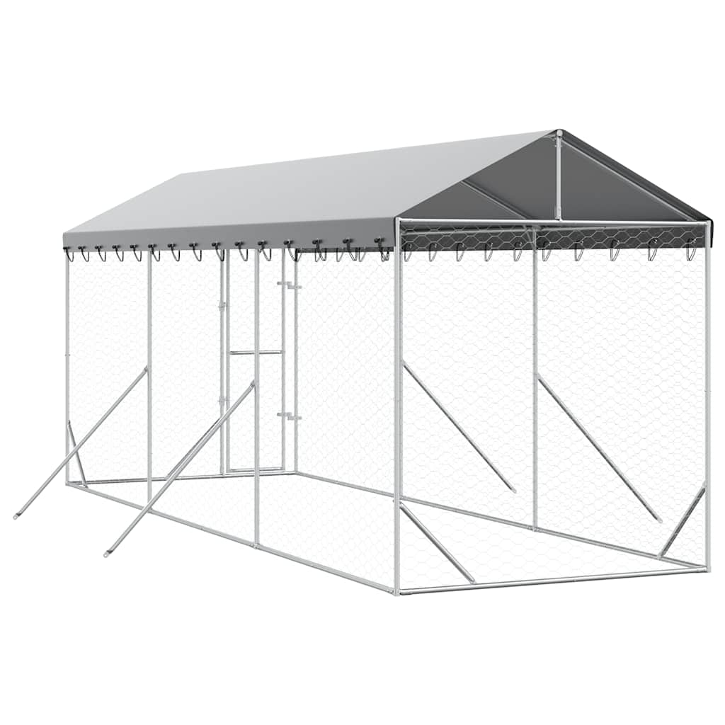 vidaXL Hondenkennel met dak 2x6x2,5 m gegalvaniseerd staal zilver