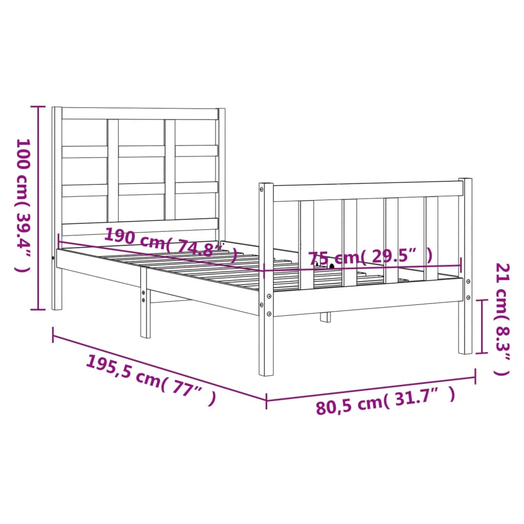 vidaXL Bedframe met hoofdbord massief hout zwart