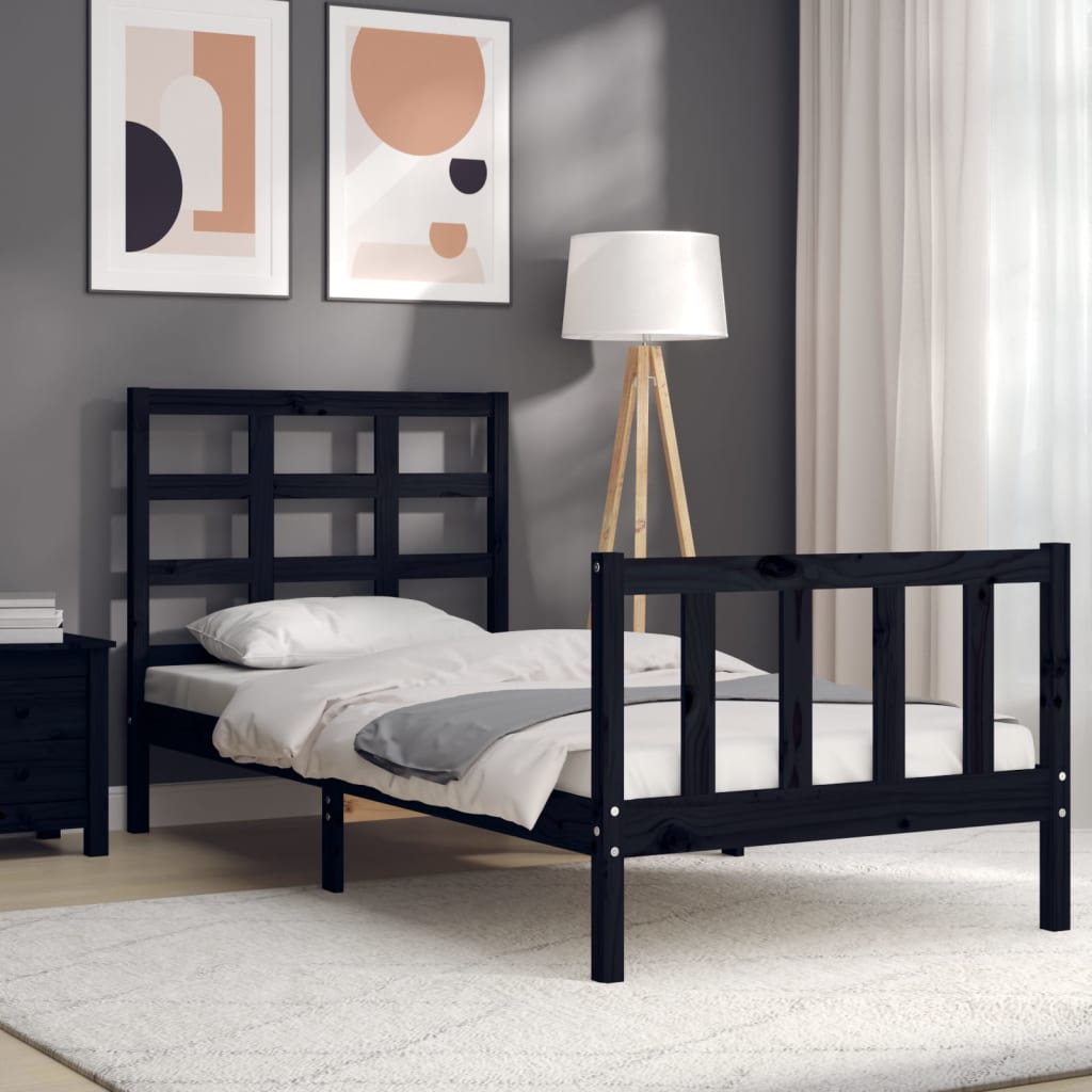 vidaXL Bedframe met hoofdbord massief hout zwart
