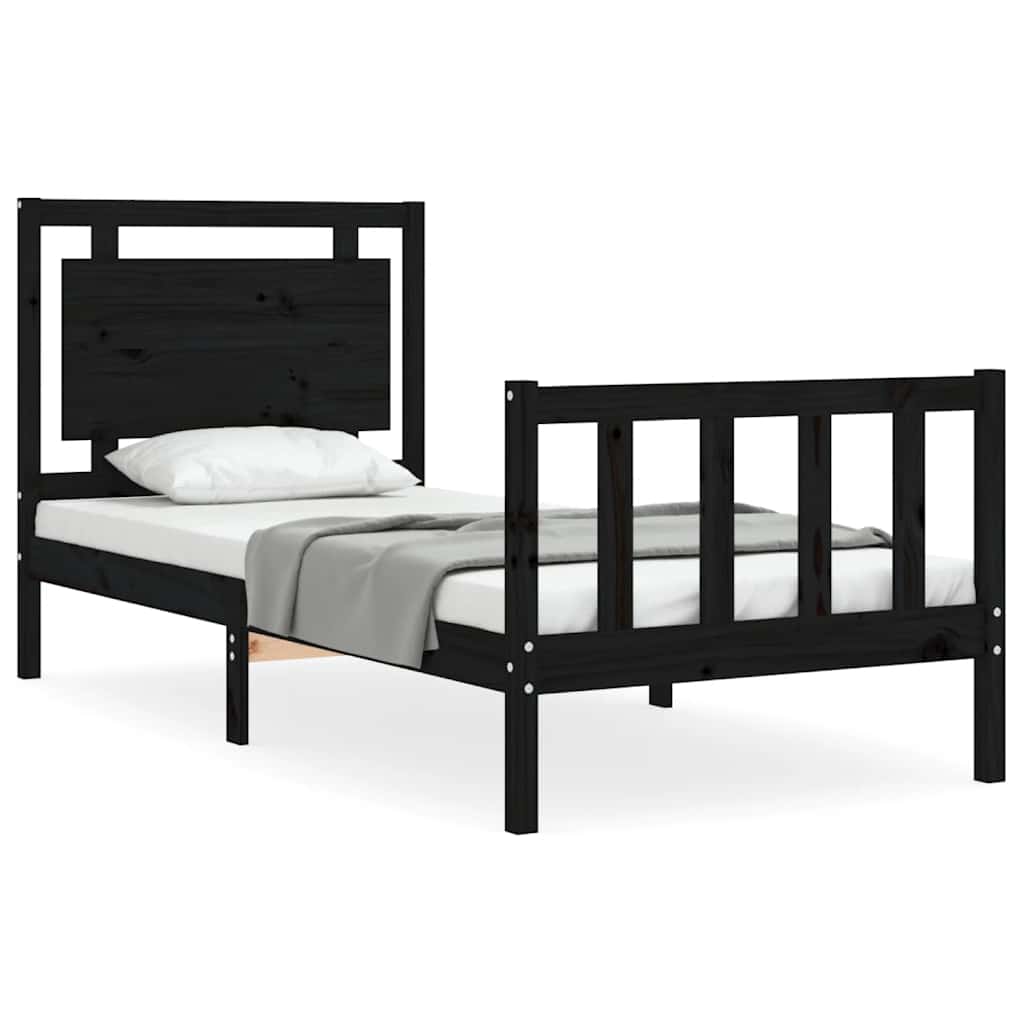 vidaXL Bedframe met hoofdbord massief hout zwart